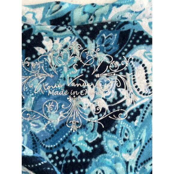 Gloria Vanderbilt  V-Neck Blue & White Floral Print Top Side Drawstrings Small - Picture 5 of 9